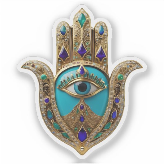 Turquoise Third Eye Hamsa Aufkleber (Vorderseite)
