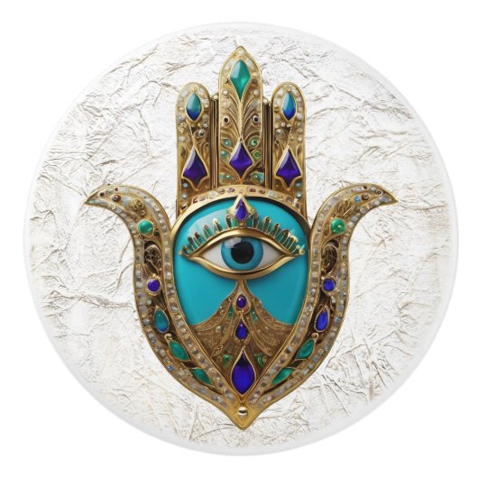 Turquoise Third Eye Hamsa Keramikknauf (Vorderseite)