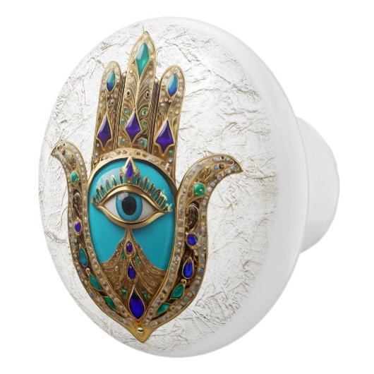 Turquoise Third Eye Hamsa Keramikknauf (Rechts)