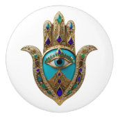 Turquoise Third Eye Hamsa Keramikknauf (Vorderseite)