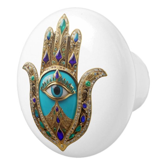 Turquoise Third Eye Hamsa Keramikknauf (Rechts)