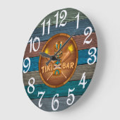 Turquoise Tiki Bar Große Wanduhr (Winkel)