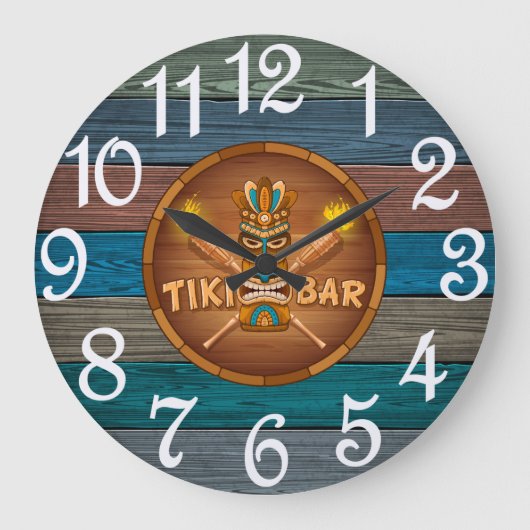 Turquoise Tiki Bar Große Wanduhr (Vorderseite)