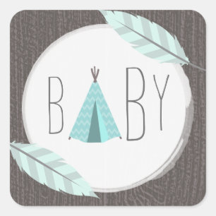 Turquoise Tipi Babyduschklemme Quadratischer Aufkleber