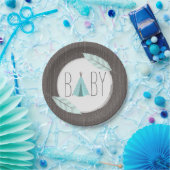 Turquoise Tipi Kinderdusche - Holz Inspiriert Pappteller (Party)