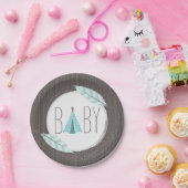 Turquoise Tipi Kinderdusche - Holz Inspiriert Pappteller (Party)