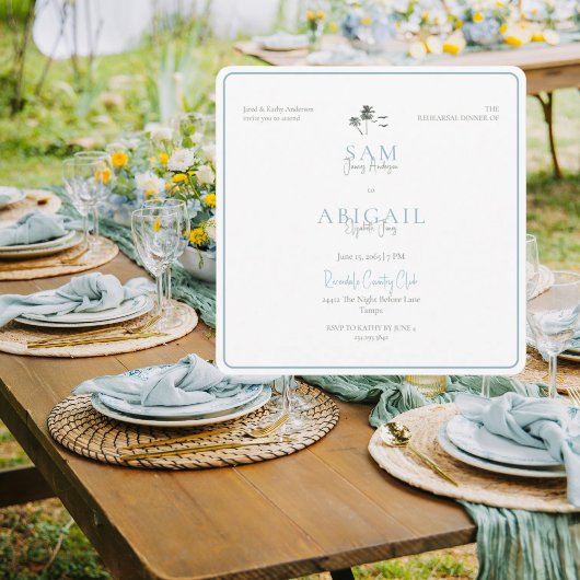 Turquoise Tropics Rehearsal Dinner White Square Einladung