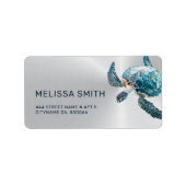 Turquoise Turtle Silver Adressaufkleber (Vorne)