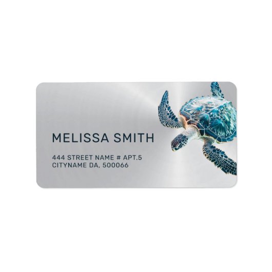 Turquoise Turtle Silver Adressaufkleber (Vorne)