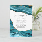 Turquoise und Gold Agate Wedding Update Einladung (Stehend Vorderseite)