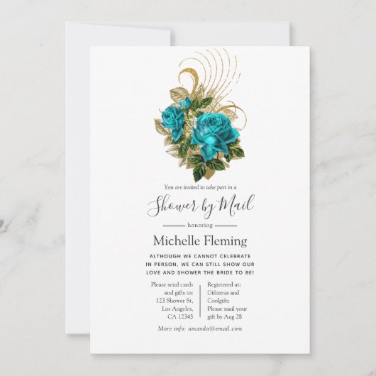 Turquoise und Gold Baby oder Brautparty per Mail Einladung (Vorderseite)