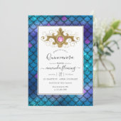 Turquoise und Gold Gemstone Meerjungfrau Quinceañe Einladung (Stehend Vorderseite)