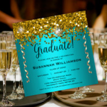 Turquoise und Gold Glitzer Graduation Party