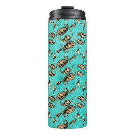 Turquoise und Gold Peacock Paisley Thermosbecher