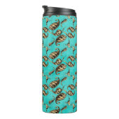 Turquoise und Gold Peacock Paisley Thermosbecher (Nach rechts gedreht)