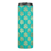 Turquoise und Gold Pfauengrunge Damask Thermosbecher (Rückseite)