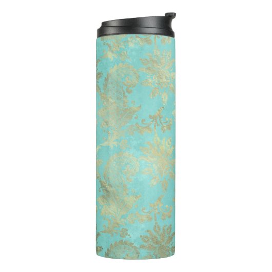 Turquoise und GoldpfauenDamaskus Thermosbecher (Nach links gedreht)