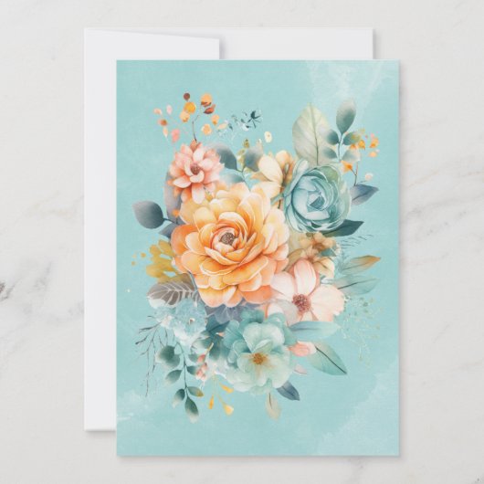 Turquoise und Orange Peony Wedding Dankeschön Kart Einladung (Rückseite)