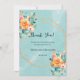 Turquoise und Orange Peony Wedding Dankeschön Kart Einladung
