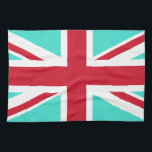 Turquoise und Red Union Jack Geschirrtuch<br><div class="desc">Türkisfarbenes und rotes Muster basierend auf den Kreuzen in der Union Jack.</div>