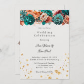 Turquoise und Terracotta Peony Wedration Einladung (Vorne/Hinten)