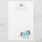 Turquoise Unicorn and Stars Stationery Briefpapier (Vorderseite)