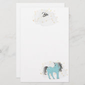 Turquoise Unicorn and Stars Stationery Briefpapier (Vorne/Hinten)