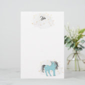 Turquoise Unicorn and Stars Stationery Briefpapier (Stehend Vorderseite)