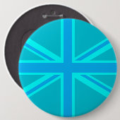 Turquoise Union Jack British Flag Design Button (Vorne & Hinten)