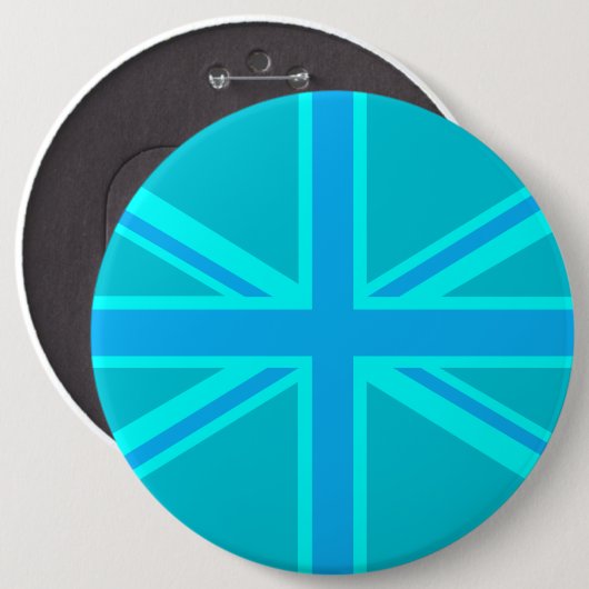 Turquoise Union Jack British Flag Design Button (Vorne & Hinten)
