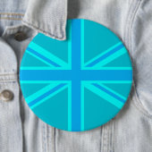 Turquoise Union Jack British Flag Design Button (Beispiel)
