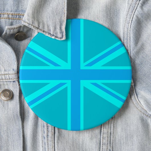 Turquoise Union Jack British Flag Design Button (Beispiel)