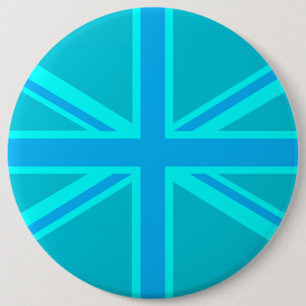 Turquoise Union Jack British Flag Design Button
