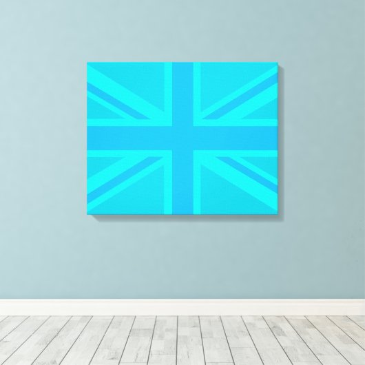 Turquoise Union Jack British Flag Design Leinwanddruck (Insitu (Holzboden))