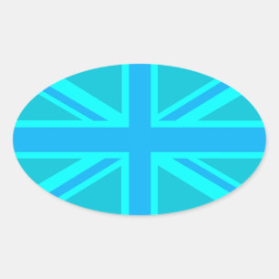 Turquoise Union Jack British Flag Design Ovaler Aufkleber
