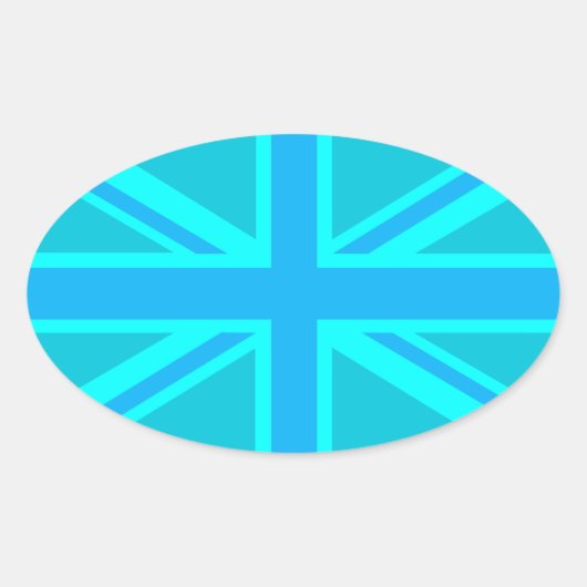 Turquoise Union Jack British Flag Design Ovaler Aufkleber (Vorderseite)
