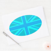 Turquoise Union Jack British Flag Design Ovaler Aufkleber (Umschlag)