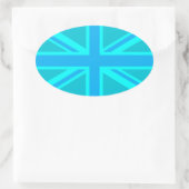 Turquoise Union Jack British Flag Design Ovaler Aufkleber (Tasche)