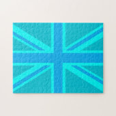 Turquoise Union Jack British Flag Design Puzzle (Horizontal)