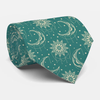 Turquoise vintage moon ornamental pattern krawatte
