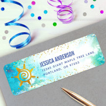 Turquoise Watercolor Gold Girl Geburtstagsadresse