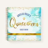 Turquoise Watercolor Gold Quinceñera Gästebuch Notizblock (Vorderseite)
