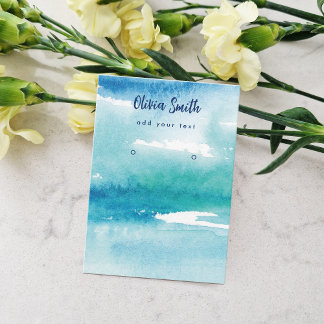 Turquoise Watercolor Ocean Earring Display Card Visitenkarte
