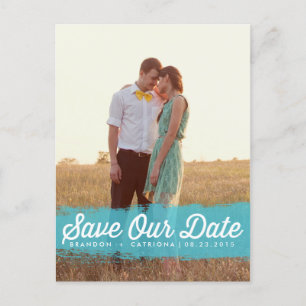 TURQUOISE WATERCOLOR   SAVE THE DATE POSTCARD ANKÜNDIGUNGSPOSTKARTE