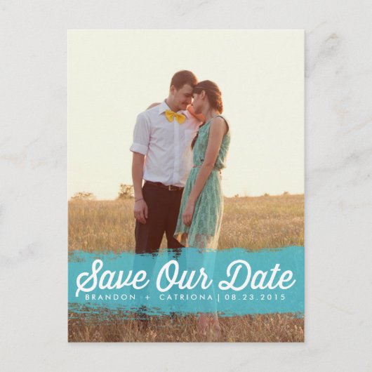 TURQUOISE WATERCOLOR | SAVE THE DATE POSTCARD ANKÜNDIGUNGSPOSTKARTE (Vorderseite)