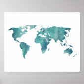 Turquoise Watercolor Weltkarte Poster (Vorne)