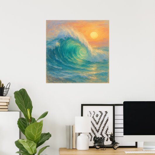 Turquoise Wave - Pastel Painting Style Art Poster (Heimbüro)