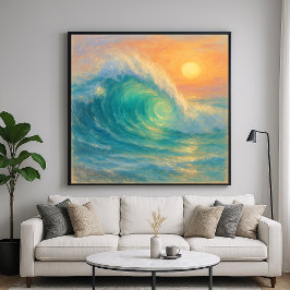 Turquoise Wave - Pastel Painting Style Art Poster