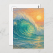 Turquoise Wave - Pastel Painting Style Art Postkarte (Vorne/Hinten)