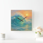 Turquoise Wave - Pastel Painting Style Art Quadratische Wanduhr (Zuhause)